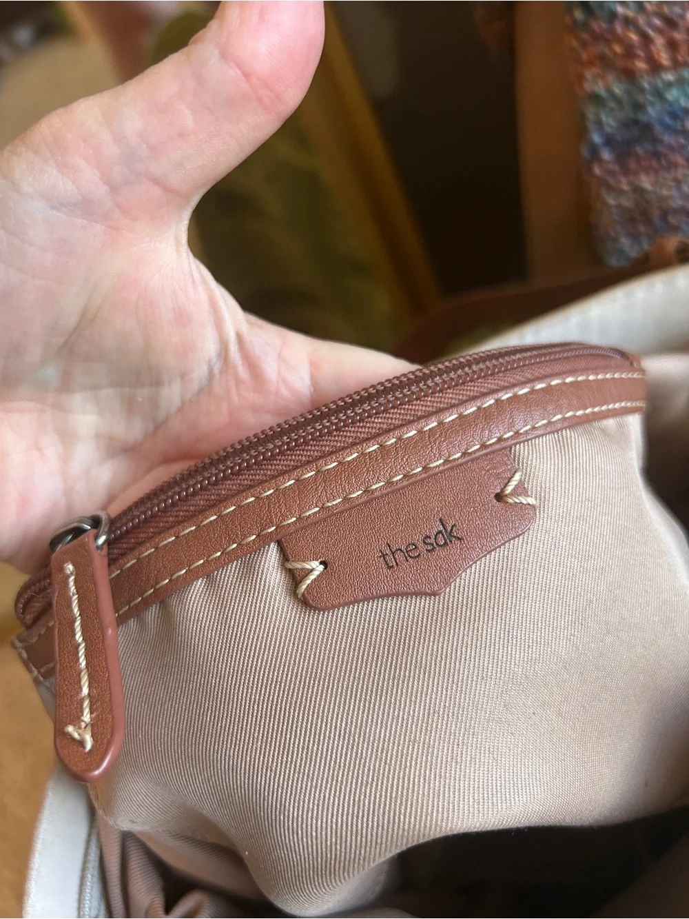 The Sak Ashland Leather Bucket Hobo Shoulder Bag Slouchy Boho Coastal Cream
